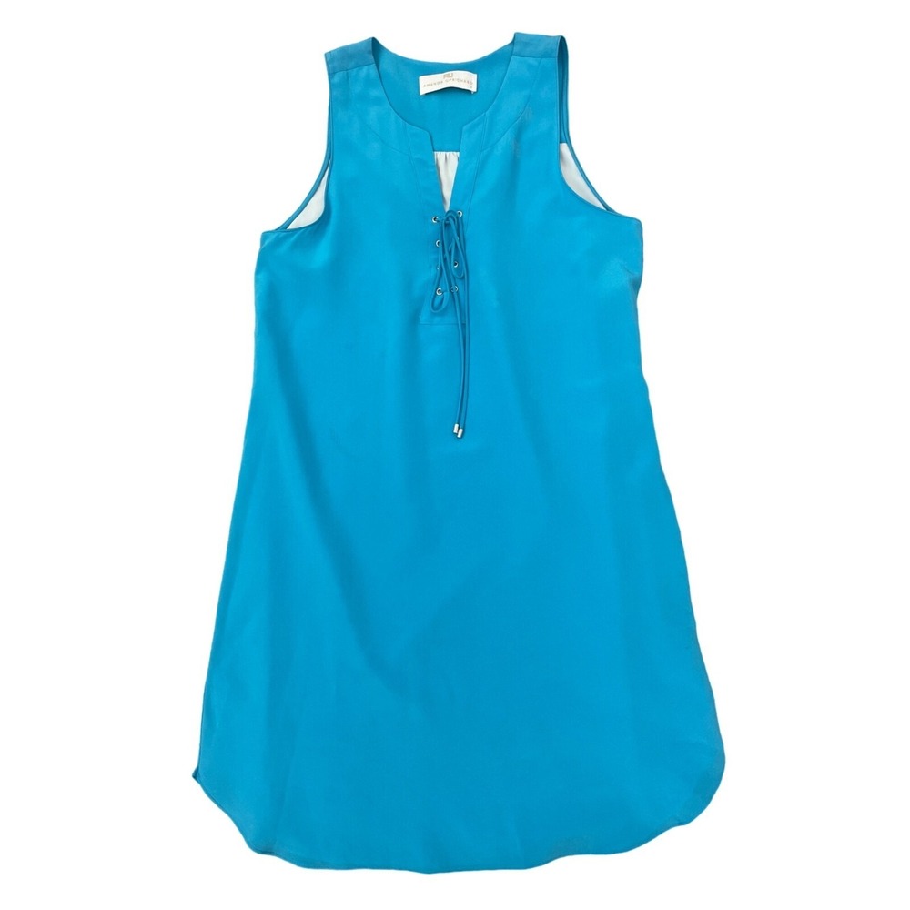 Amanda Uprichard The Michaela Dress Shift Mini Lace Up 100% Silk Aqua Blue Small